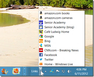 Links toolbar and menu